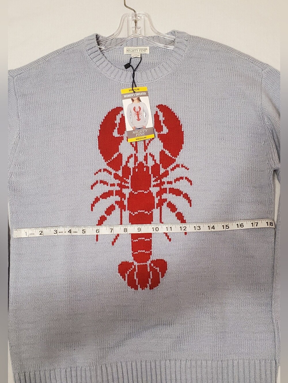 NWT Mighty Fine Light Blue Nautical Lobster Crewneck Sweater - Women Size Med - Picture 7 of 9